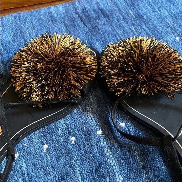 Zara Black Sandals with Gold Pom Poms - Picture 2 of 4